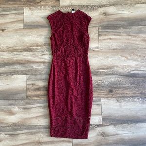 Burgundy lace bodycon dress